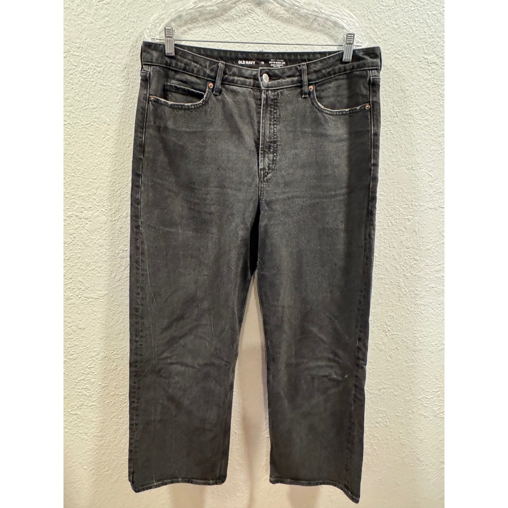 Old Navy Sky-Hi Wide Leg Jeans Womens 14 Extra High Rise Black Denim Pants